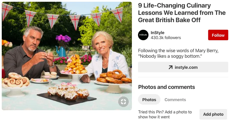 Screenshot of Article Rich Pin for Pinterest