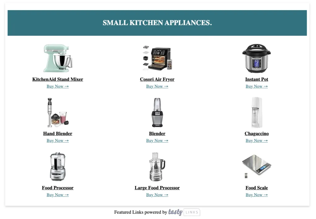 an example of a blog product roundup with Tasty Links created by Heavenly Spiced food blogger
