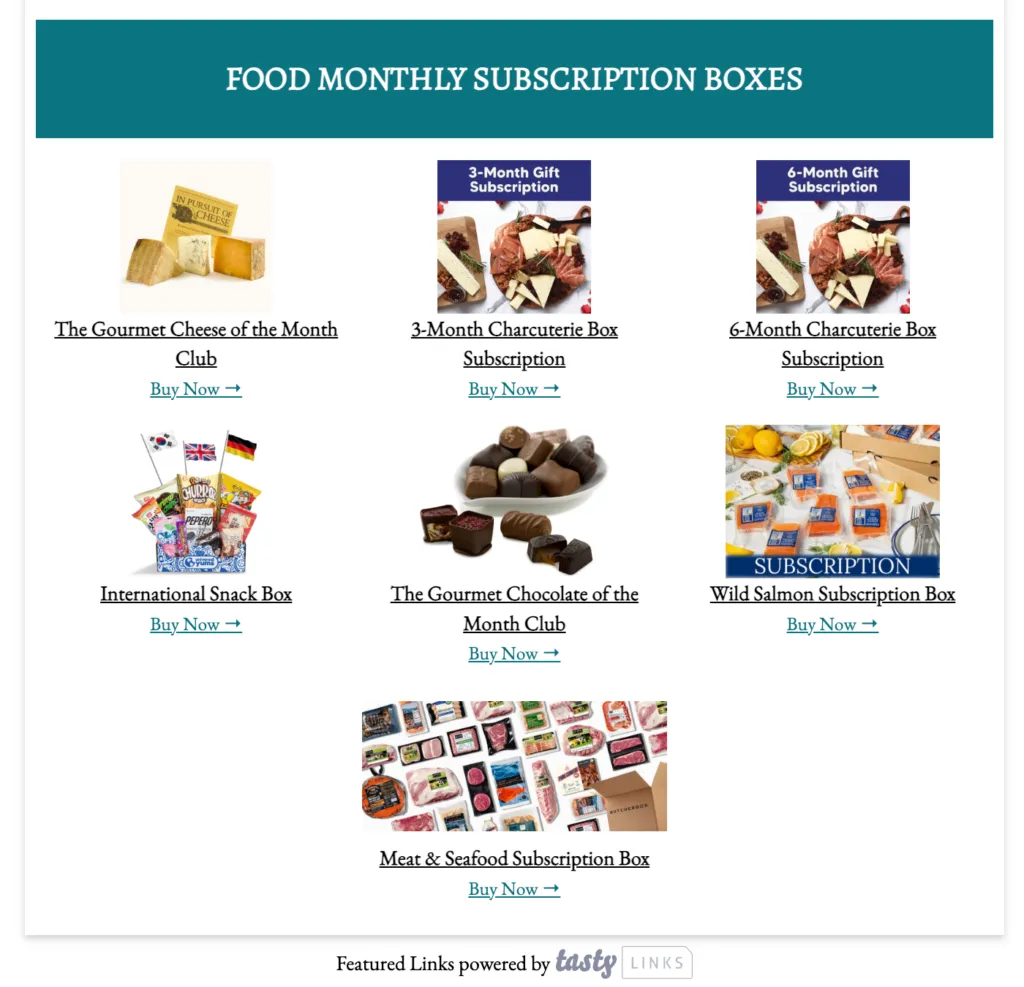 Food gift guide items managed through Tasty Links as part of Jenna’s holiday blogging workflow.