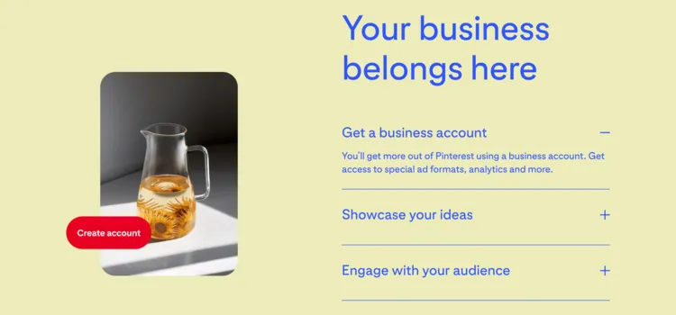Pinterest create a business account screenshot