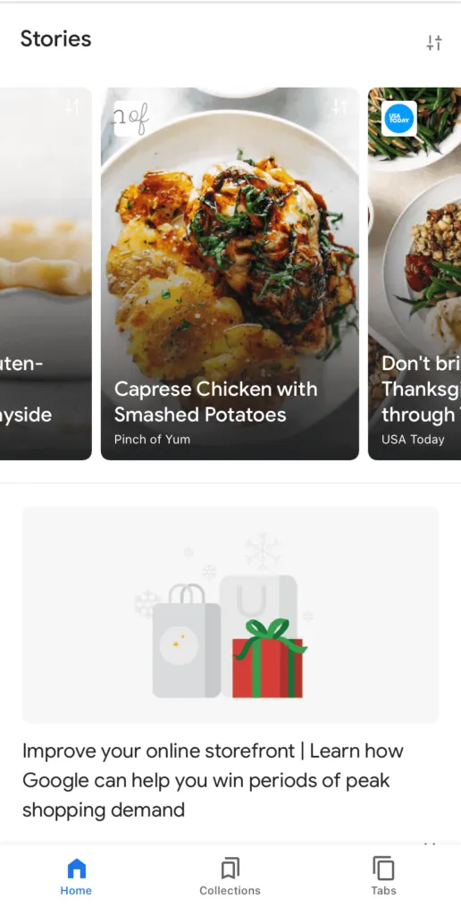 Google Stories on Home Tab.