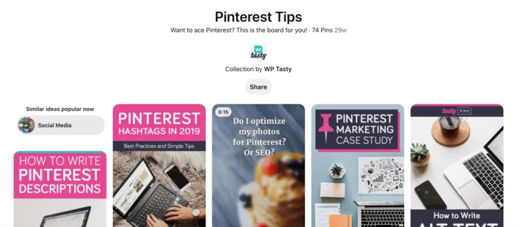 A screen shot of Pinterest boards