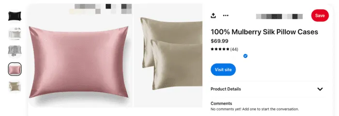 A screen shot of a product rich pin for Pinterest