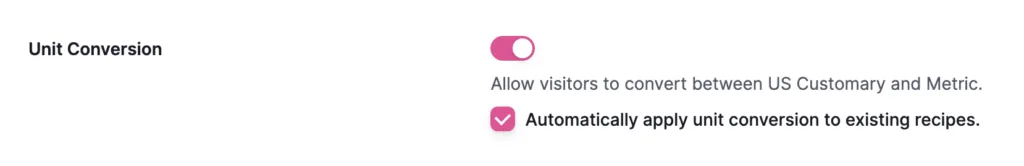 Tasty Recipes Settings - Enable Unit Conversion
