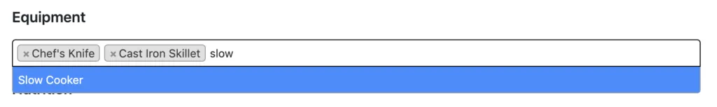 Tasty Links showing in a Tasty Recipes card equipment section