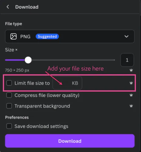 An example showing that you can use Canva to compress and control your image sizes.