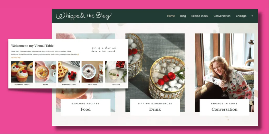 Screenshot of the Whipped blog homepage showing refreshed recipe cards and updated design.