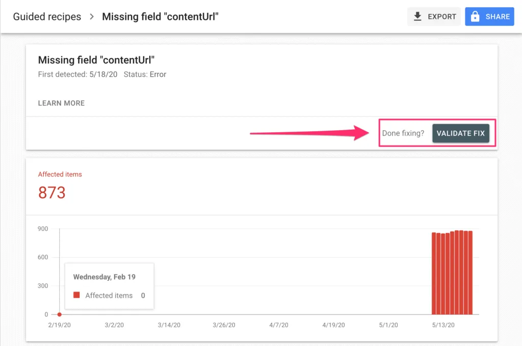 contentUrl error in Google Search Console