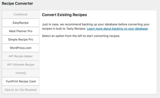 Tasty Recipes recipe converter UI