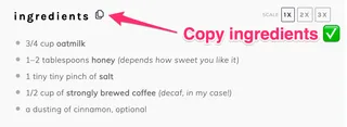 copy ingredients in recipe card