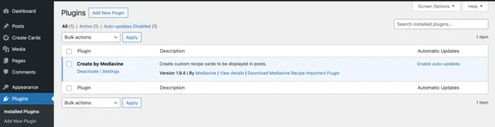 A screen shot showing how to navigate to the Create by Mediavine plugin