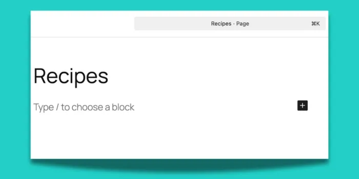 An image showing a new page in WordPress titled, "Recipes" when creating a recipe index.