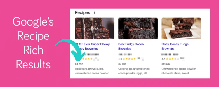 An image showing recipe rich results in Google