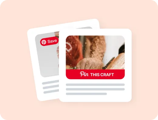Two Pinterest pin cards with custom save button and banner text styles