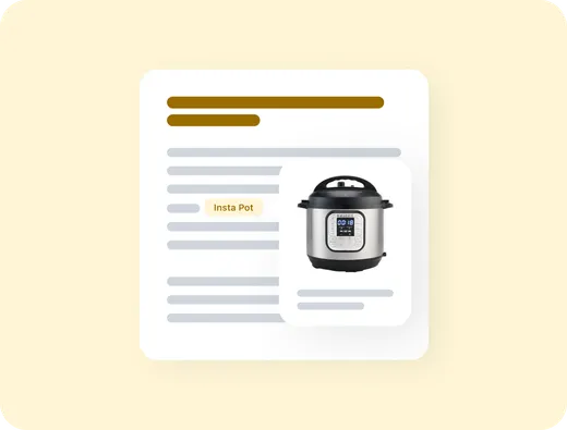 Blog post with an "Insta Pot" keyword automatically highlighted and linked to a product card