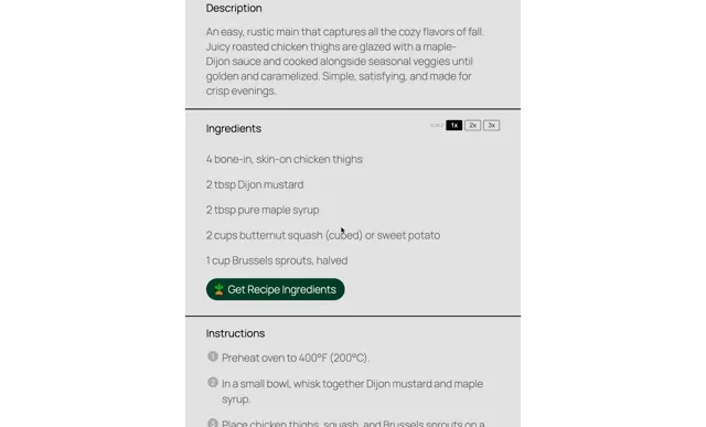a gif showing how users can click the "Get Recipe Ingredients" button to order straight from recipe cards