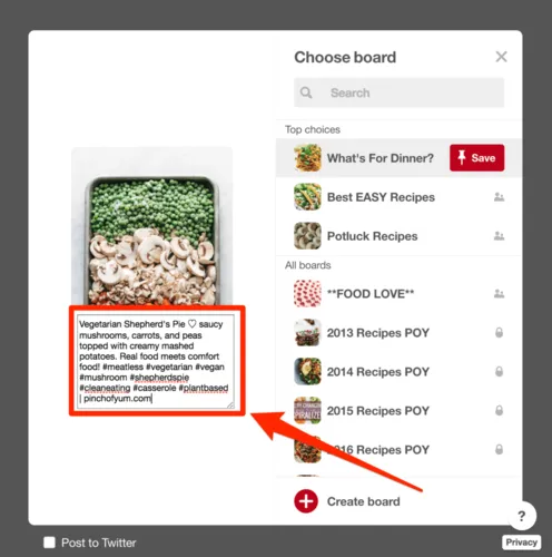 A Pinterest description with Pinterest hashtags