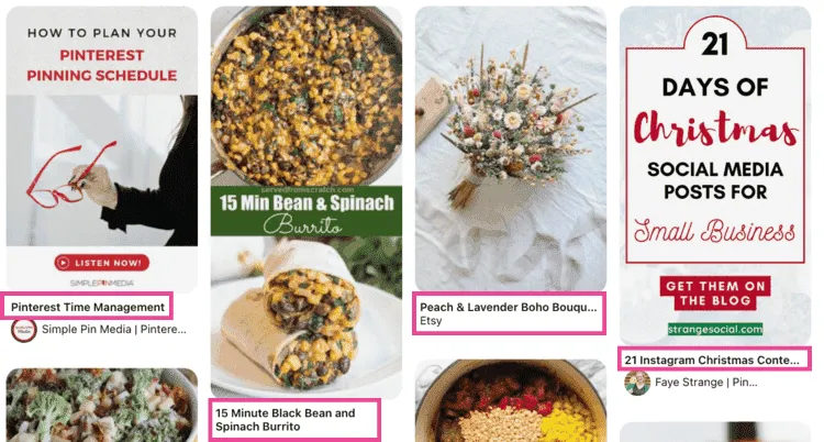 An image showing how Pinterest titles show in the feed.