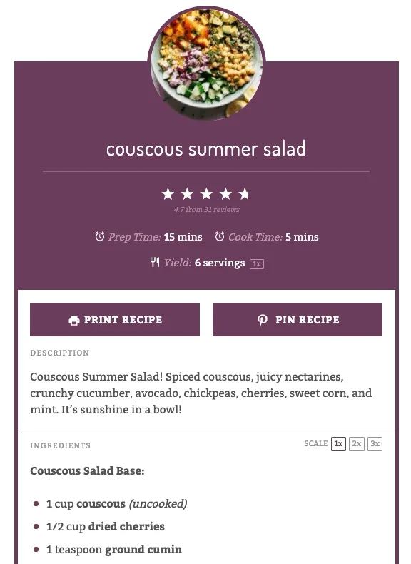 WP Tasty Tasty Recipes recipe card example