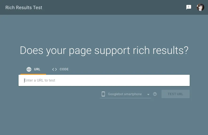 A screenshot showing where you add your URL in the Google Rich Results Test