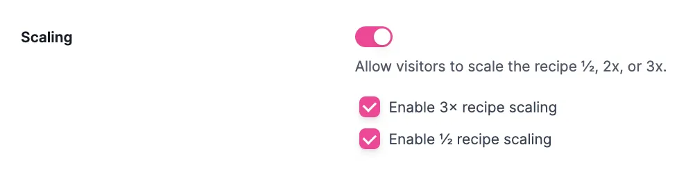 Tasty Recipes Settings - Enable Scaling