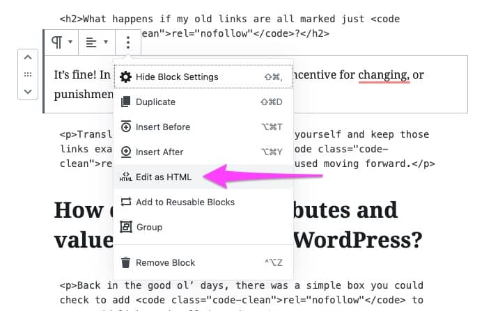 how to add rel tags in Gutenberg