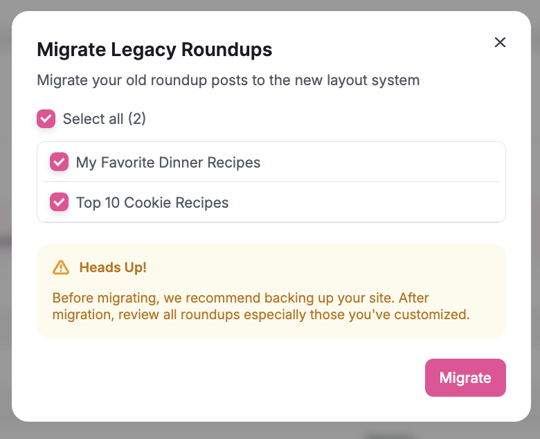 Tasty Roundups - Migrate Legacy Roundups Popup
