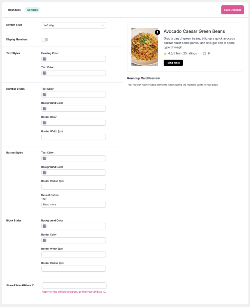 Tasty Roundups Settings