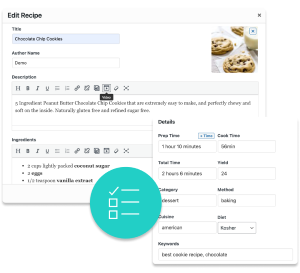 Tasty Recipes product image with admin options.