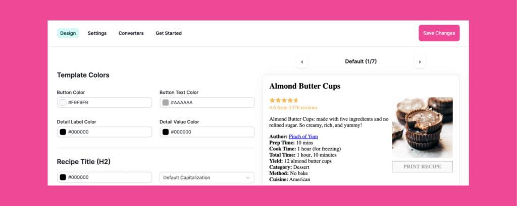 Tasty Recipes template choose and color styler