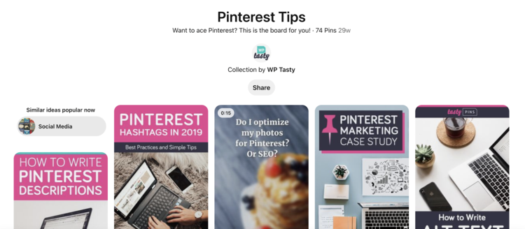 A screen shot of Pinterest boards