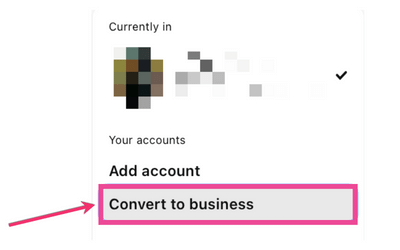 An image showing the drop down menu in Pinterest for Converting your personal accound to a business account