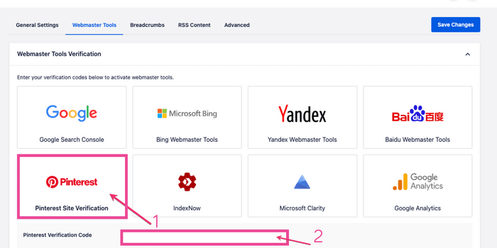 Validate your WordPress website on Pinterest with AIOSEO Pinterest site verification