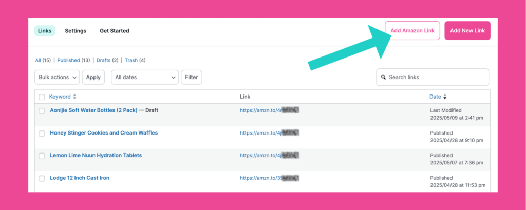 Add Amazon Link button in Tasty Links