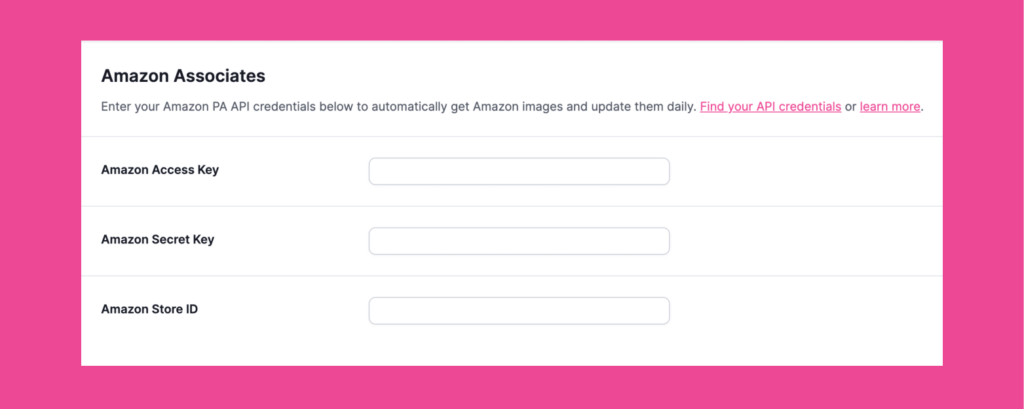 Tasty Links Amazon API settings
