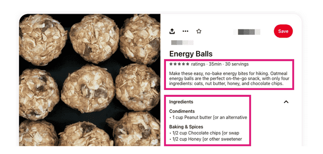 A picture of recipe rich pin details
