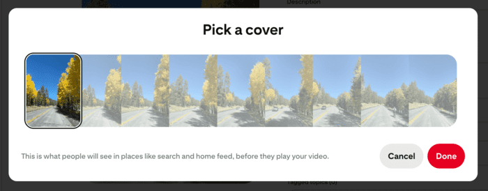 An image showing how to choose your Video Pin cover on Pinterest