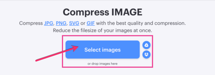 An image showing how to compress your images using a web tool like ILoveIMG