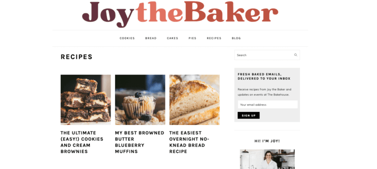 A screenshot of Joy the Baker's website