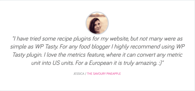 A screen shot of a Tasty Recipes Unit Conversion testimonial from The Savoury Pineapple