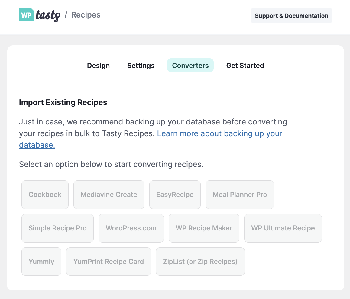 Tasty Recipes recipe converter UI