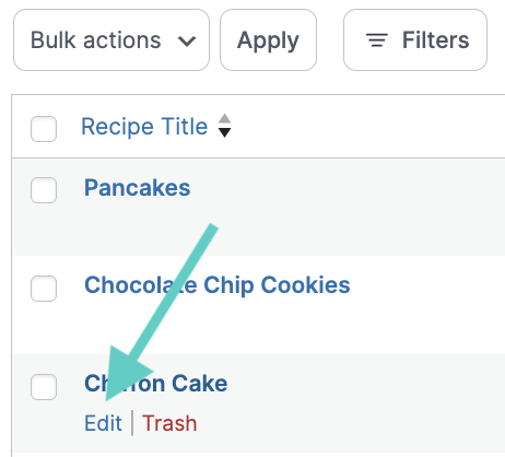 Tasty Recipes "Recipes" Tab - Recipe Explorer Edit Recipe Button