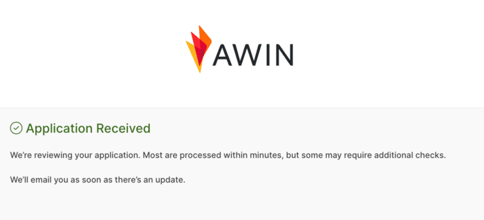 a screenshot showing the screen after applying to the awin affiliate program