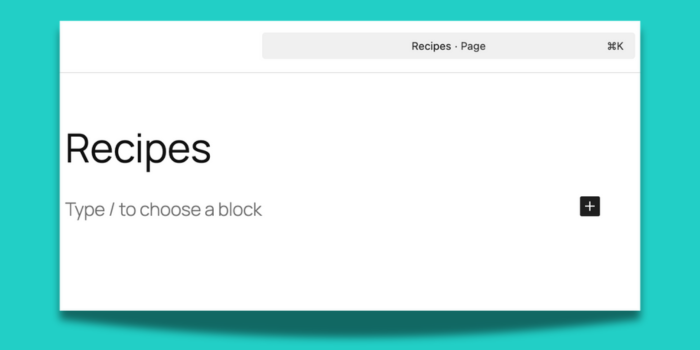 An image showing a new page in WordPress titled, "Recipes" when creating a recipe index.