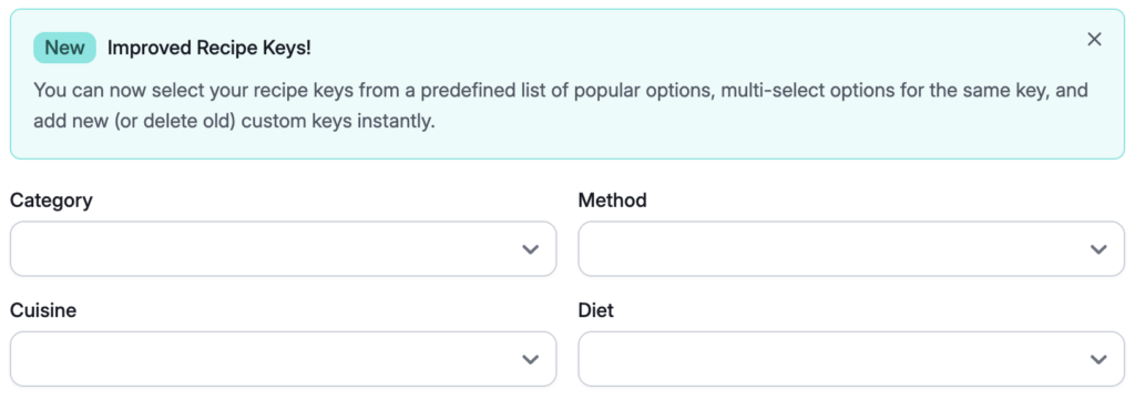 Four Recipe Taxonomy Categories in Recipe Card