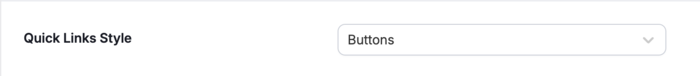 The Quick Links Style settings menu showing the Buttons option selected for top-of-post navigation.